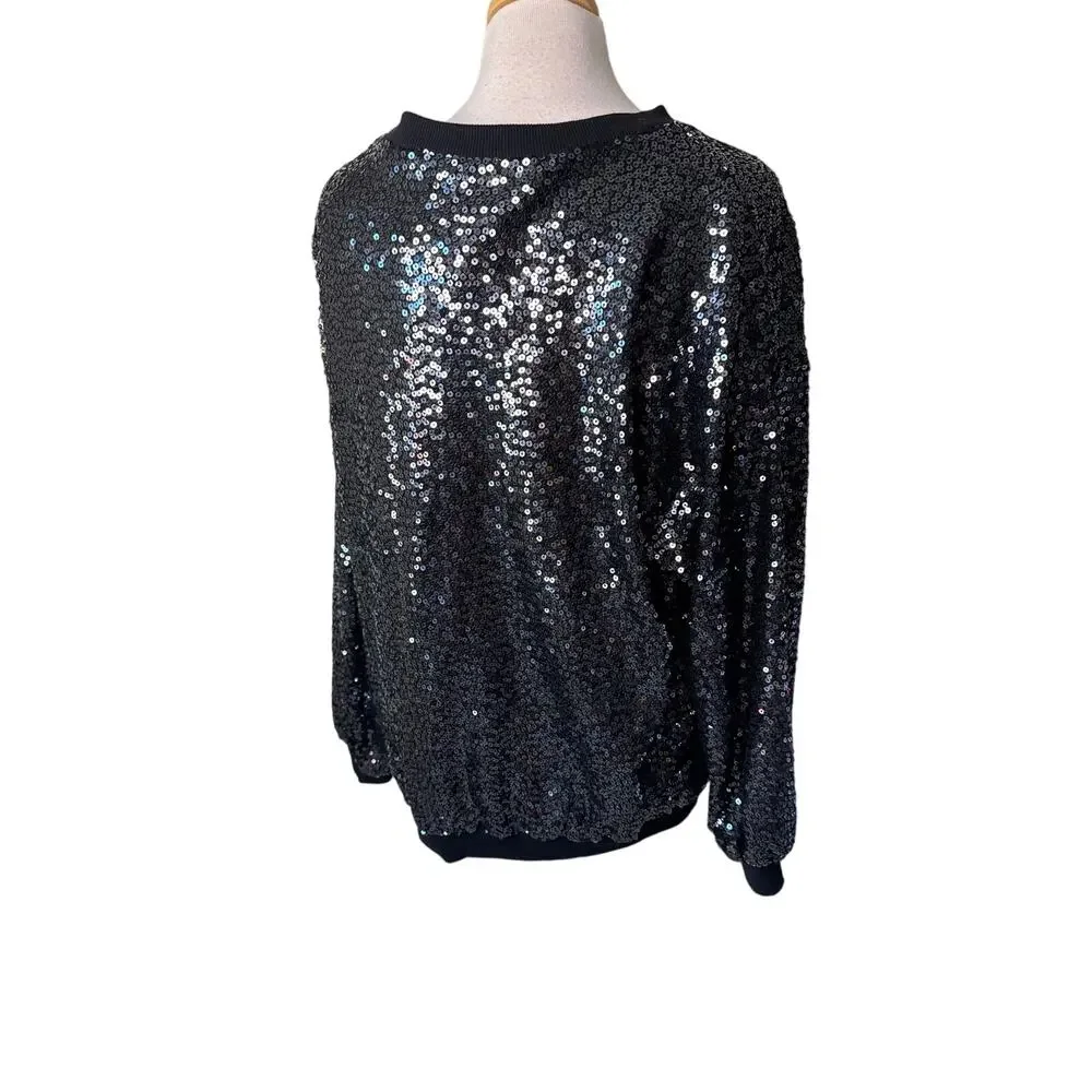 CHASER Cotton Fleece Allover Sequin Crewneck Pullover Size SMALL Oversized NWT
